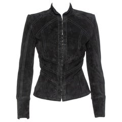 Balmain Black Suede Hook and Eye Front Fitted Jacket S