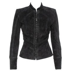 Balmain Black Suede Hook and Eye Front Fitted Jacket S