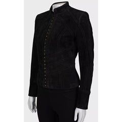 Balmain Black Suede Jacket with Gold Hardware - Size 38