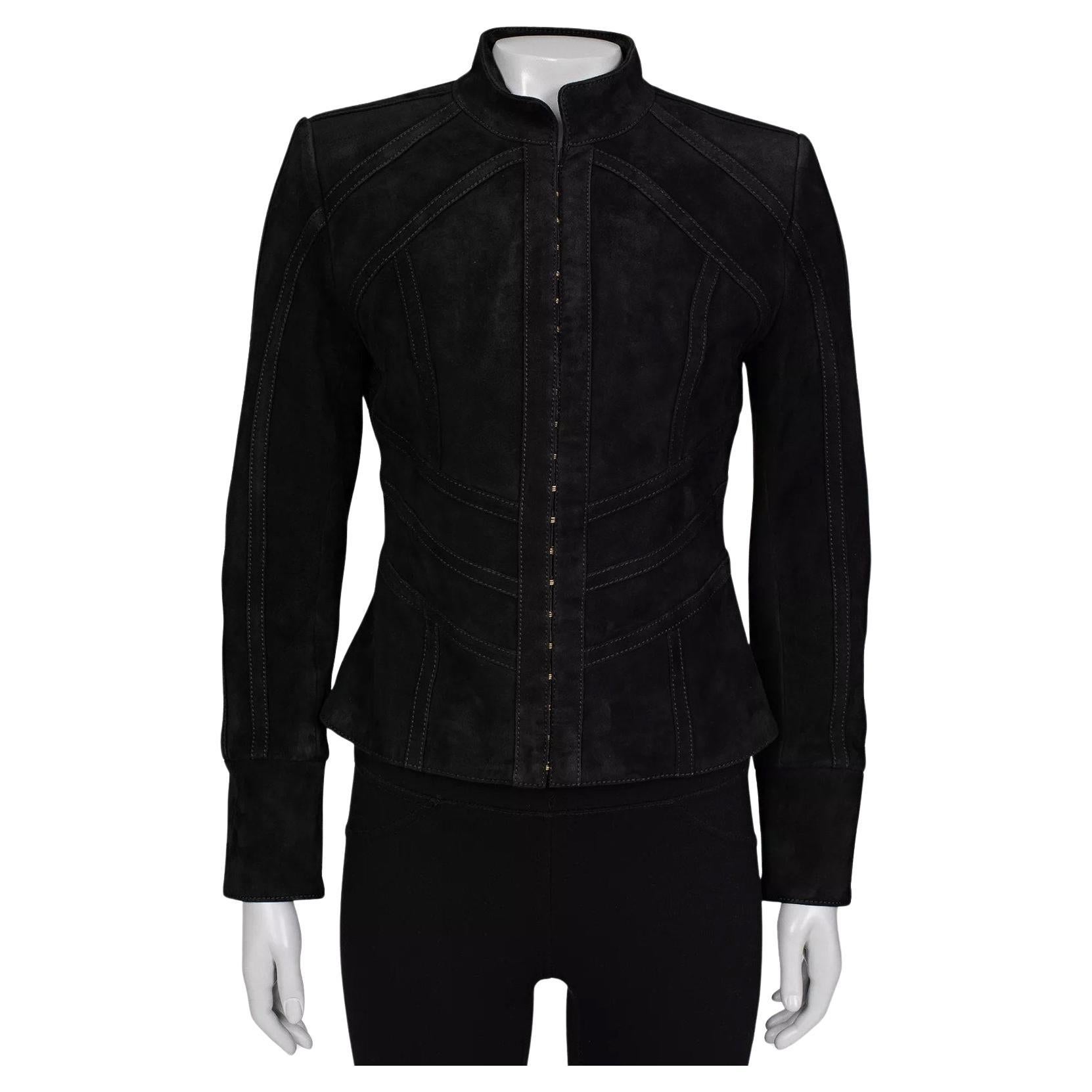 Balmain Black Suede Jacket with Gold Hardware - Size 38