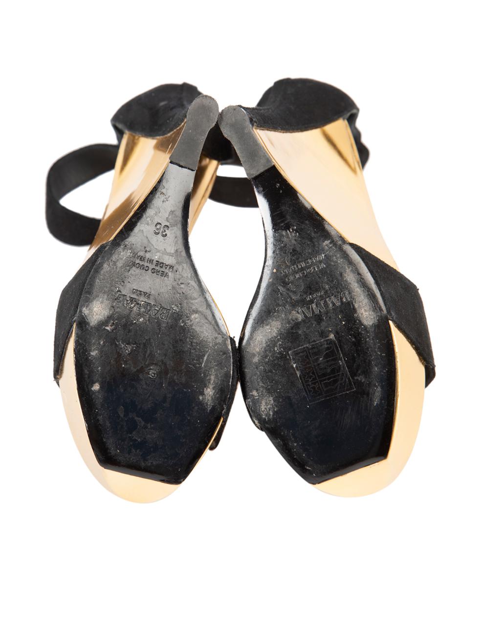 Women's Balmain Black Suede Metallic Heeled Wedge Sandals Size IT 36 For Sale