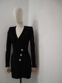 Balmain Schwarzes Wildlederkleid mit silberfarbenen Knöpfen, Größe FR 36