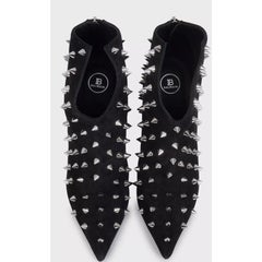 Balmain Black Suede Studded Ankle Boots EU 38 with Sculpted Heel