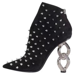 Balmain Black Suede Studded Ankle Boots EU 38 with Sculpted Heel
