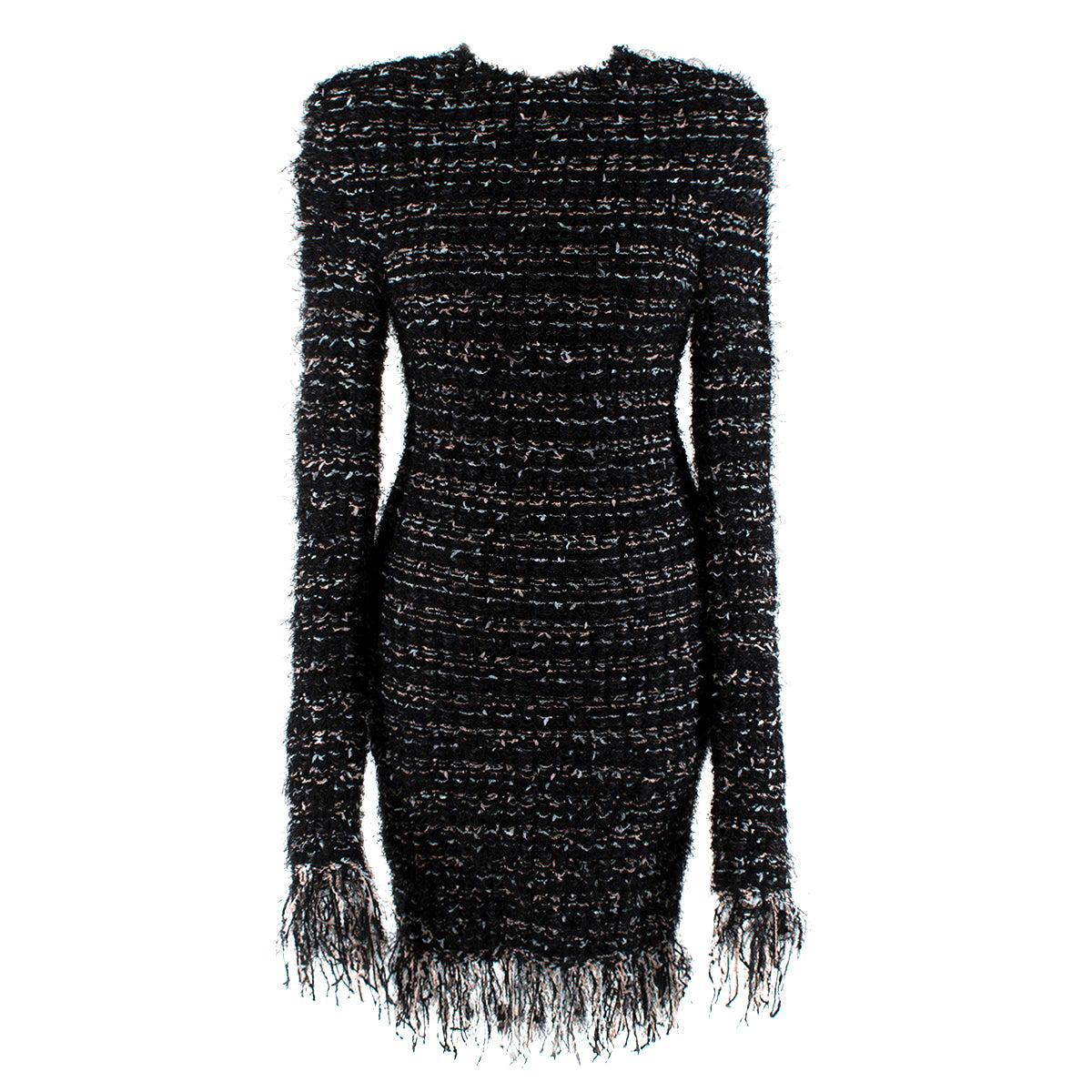 Balmain Black Tweed Fringed Mini Dress - US size 2
