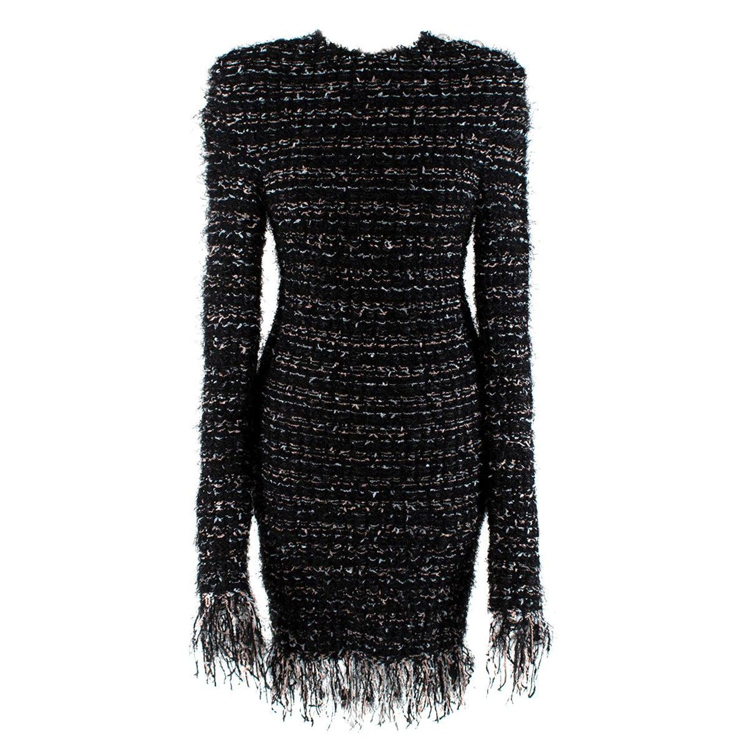 Balmain Black Tweed Fringed Mini Dress - US size 2 at 1stDibs