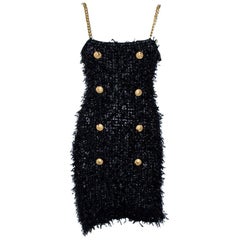 Balmain Black Tweed Mini Dress M