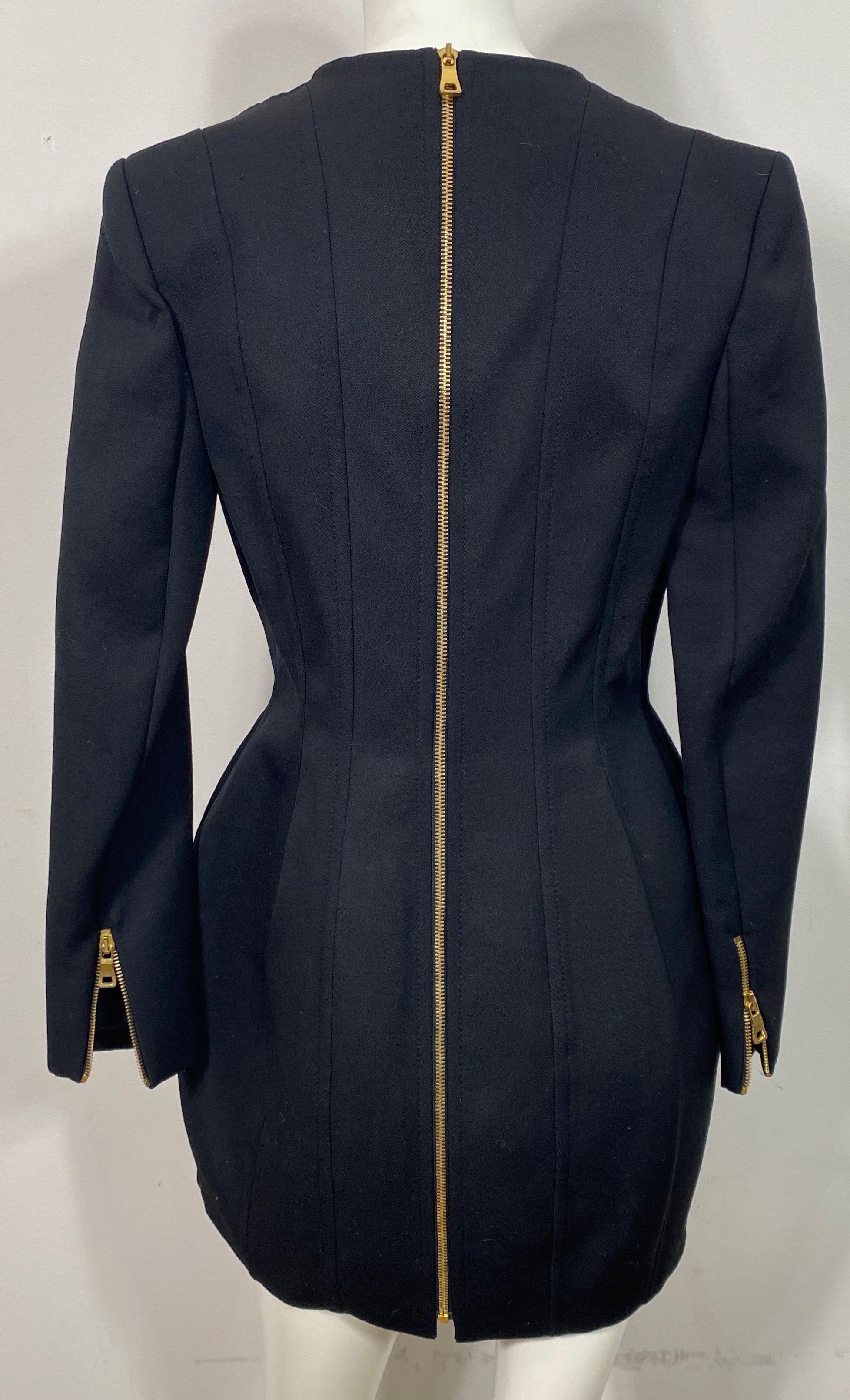 Balmain Black V Neck Blazer Mini Dress - Size 42 For Sale 6