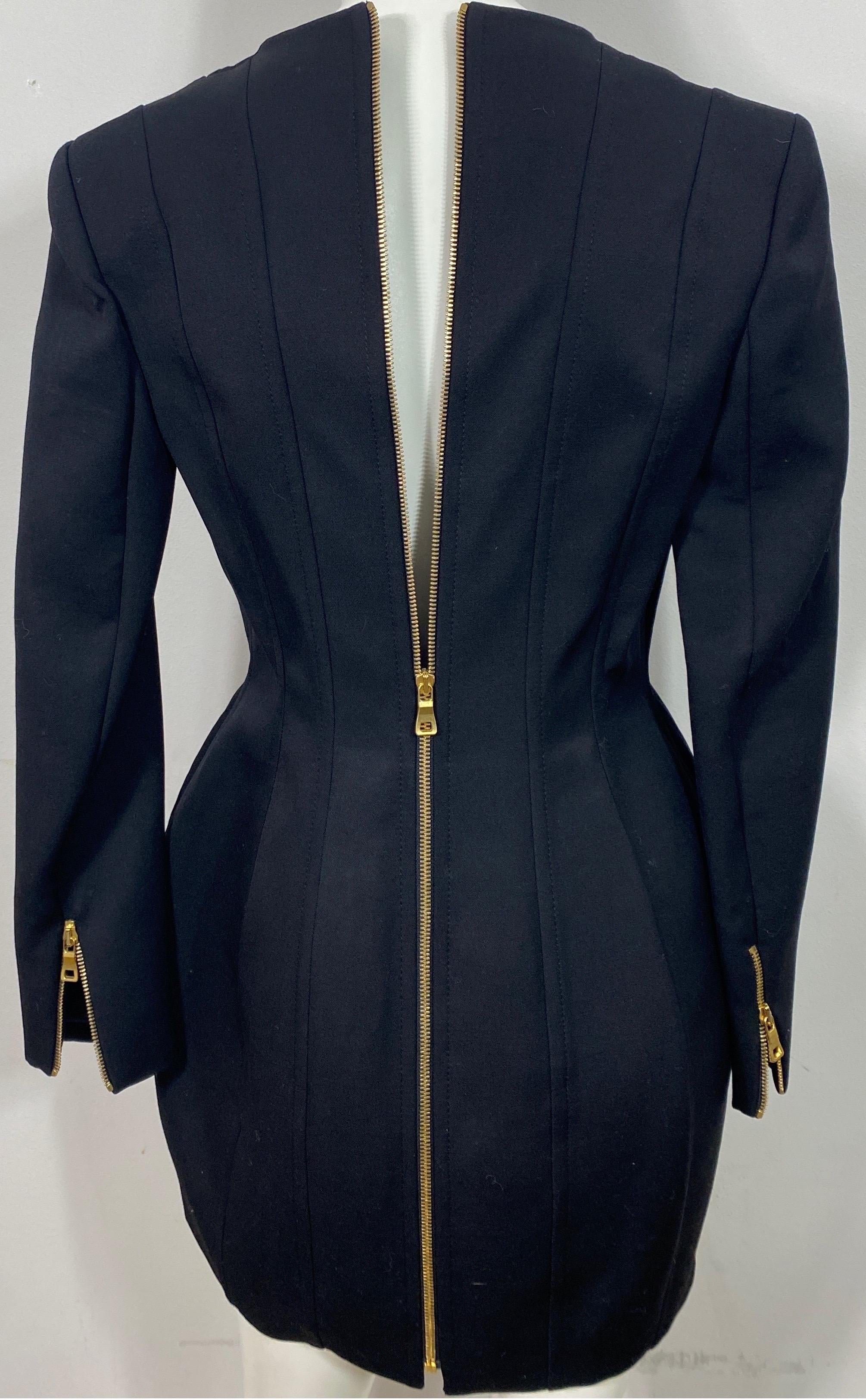 Balmain Black V Neck Blazer Mini Dress - Size 42 For Sale 8