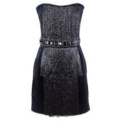 BALMAIN BLACK VELVET and FRINGE MINI DRESS FR36 - S