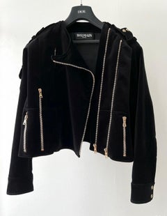 Balmain Black Velvet Biker Jacket