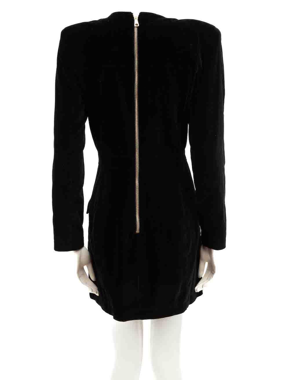 Balmain Black Velvet Button Detail Mini Dress Size L In Excellent Condition In London, GB