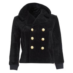 Balmain Black Velvet Double Breasted Button Detail Hoodie 8A