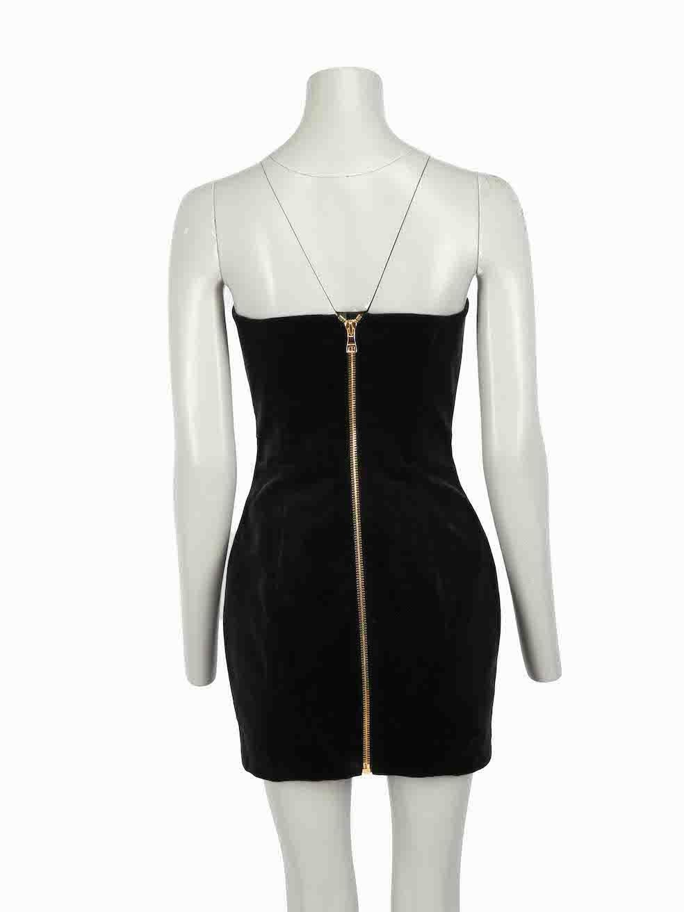 Balmain Black Velvet Embellished Strapless Dress Size S In Excellent Condition In London, GB