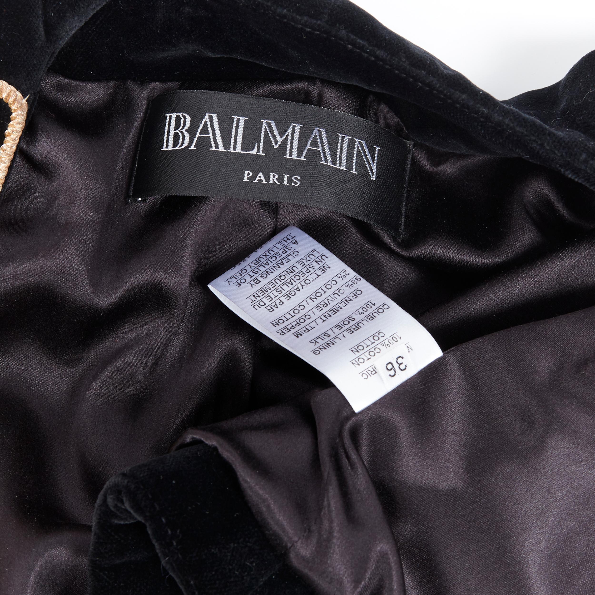 BALMAIN black velvet gold rope embroidery lion button military cropped jacket S 4