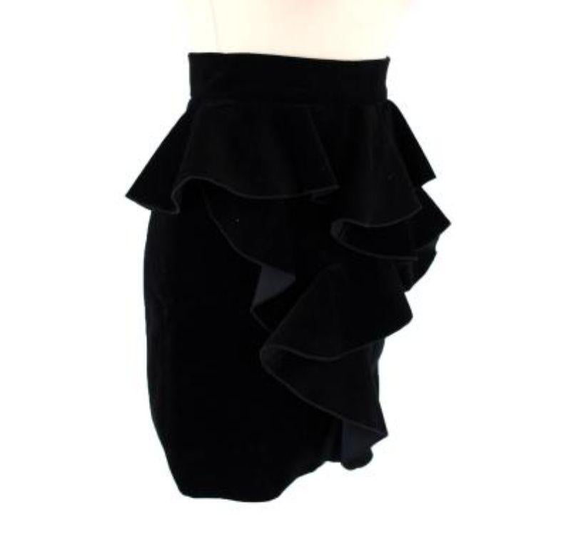 Balmain Black Velvet Ruffled Skirt In Good Condition For Sale In London, GB