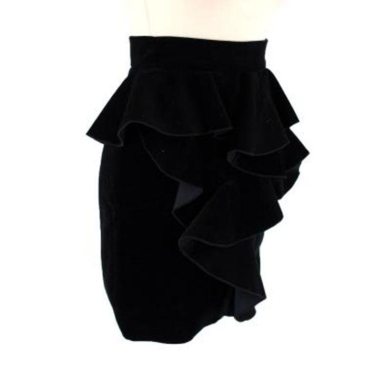 Balmain Black Velvet Ruffled Skirt For Sale at 1stDibs