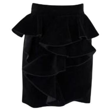 Balmain Black Velvet Ruffled Skirt For Sale