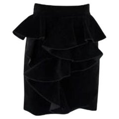 Balmain Black Velvet Ruffled Skirt