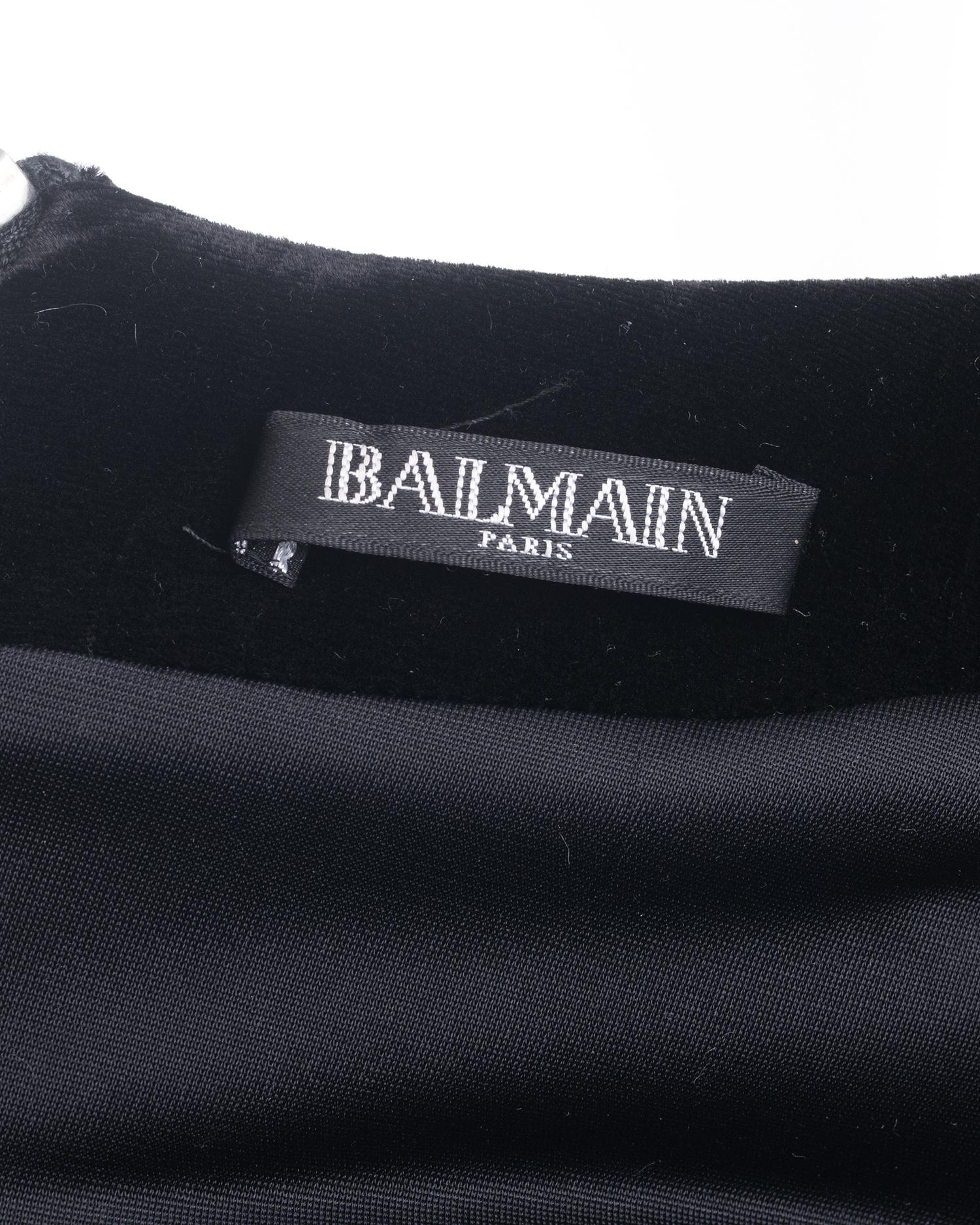 Balmain Black Velvet Stretch Mini Dress with Silver Studs - 10 5