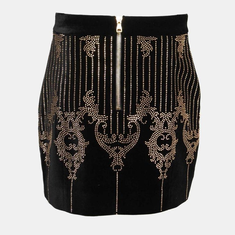 Balmain Black Velvet Stud Embellished Mini Skirt M at 1stDibs