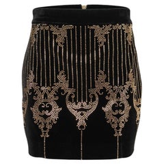 Used Balmain Black Velvet Stud Embellished Mini Skirt M