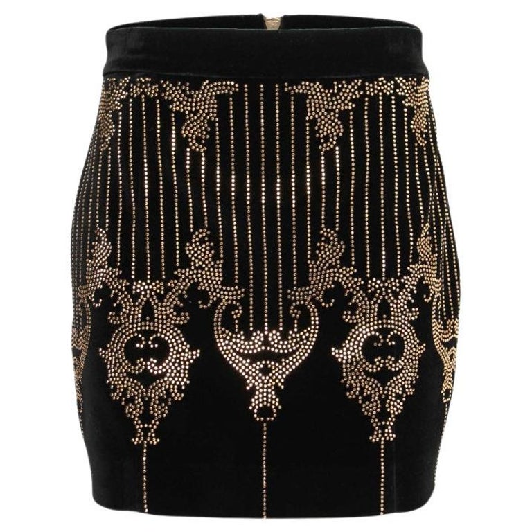 Balmain Black Velvet Stud Embellished Mini Skirt M at 1stDibs