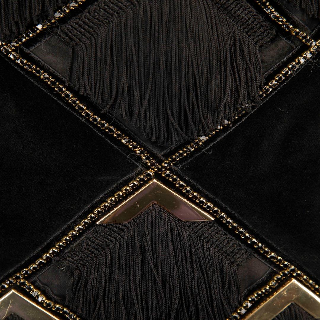 Women's Balmain Black Velvet Tassel Embellished Dress Size S
