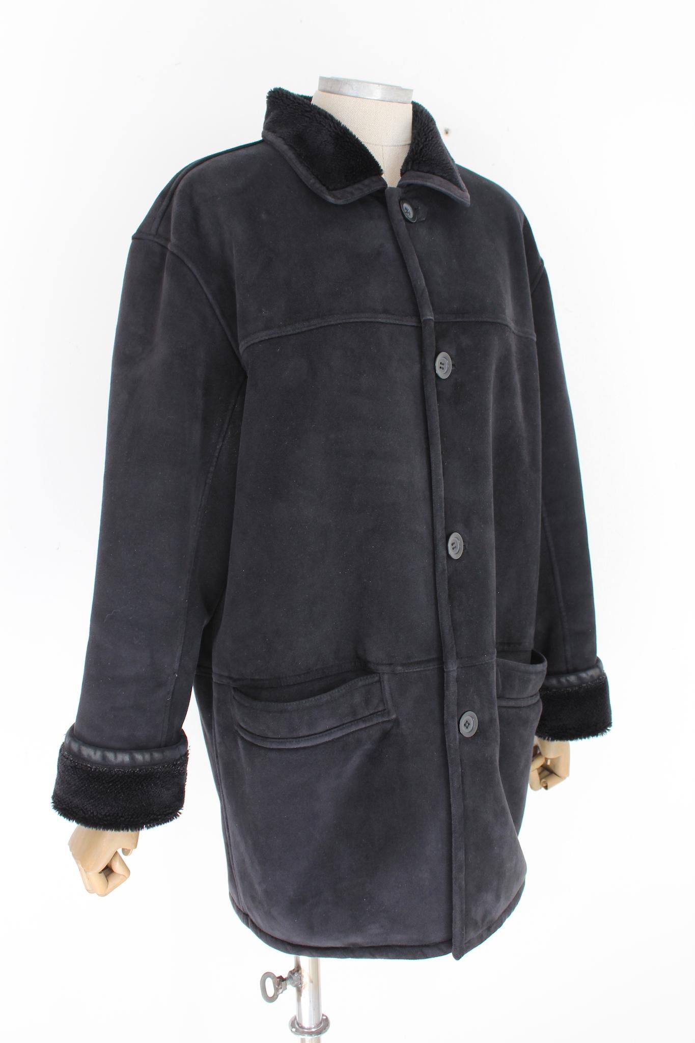 Balmain Manteau noir vintage en fausse fourrure 80s Excellent état à Brindisi, Bt