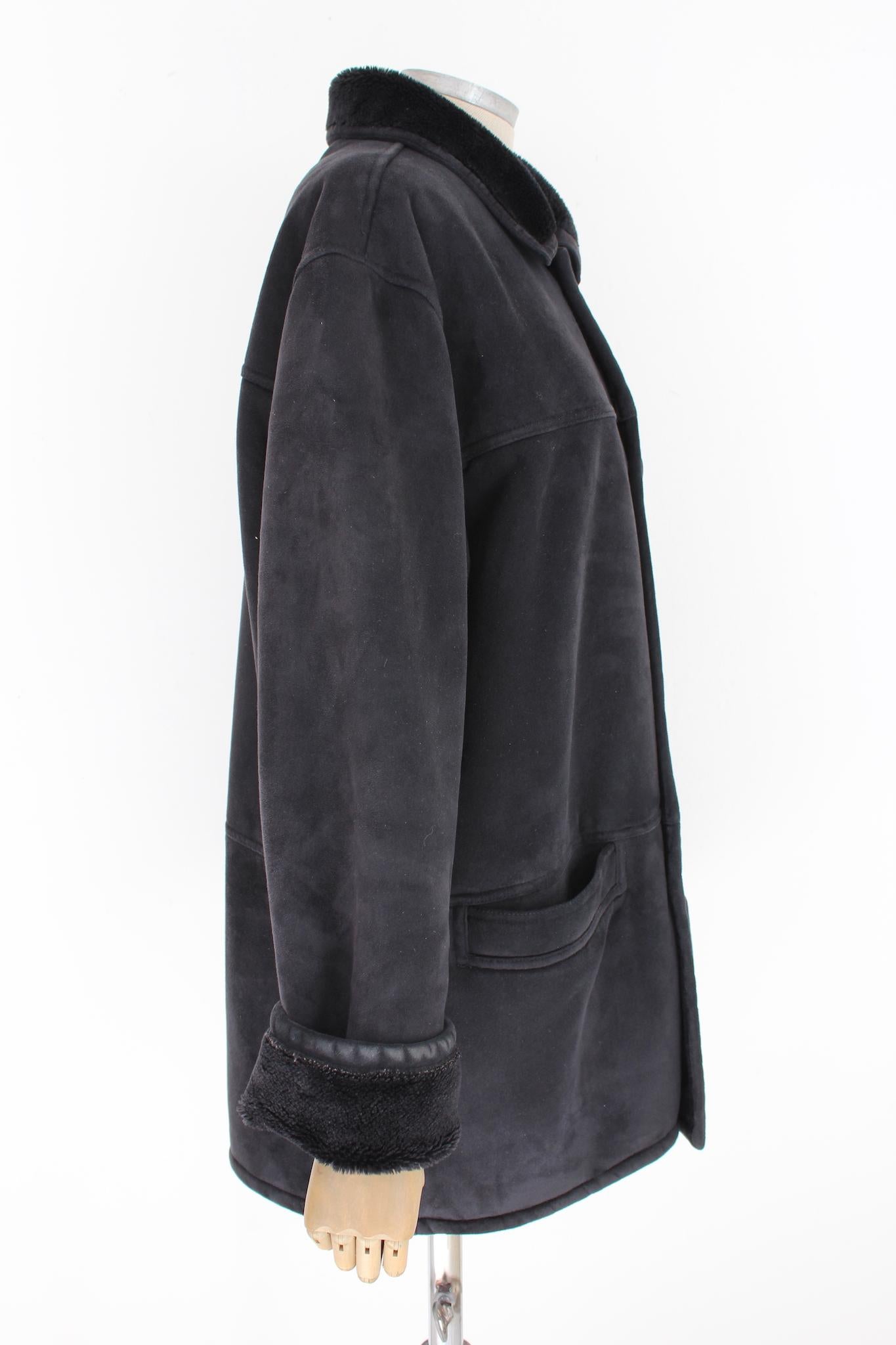 Balmain Manteau noir vintage en fausse fourrure 80s 1