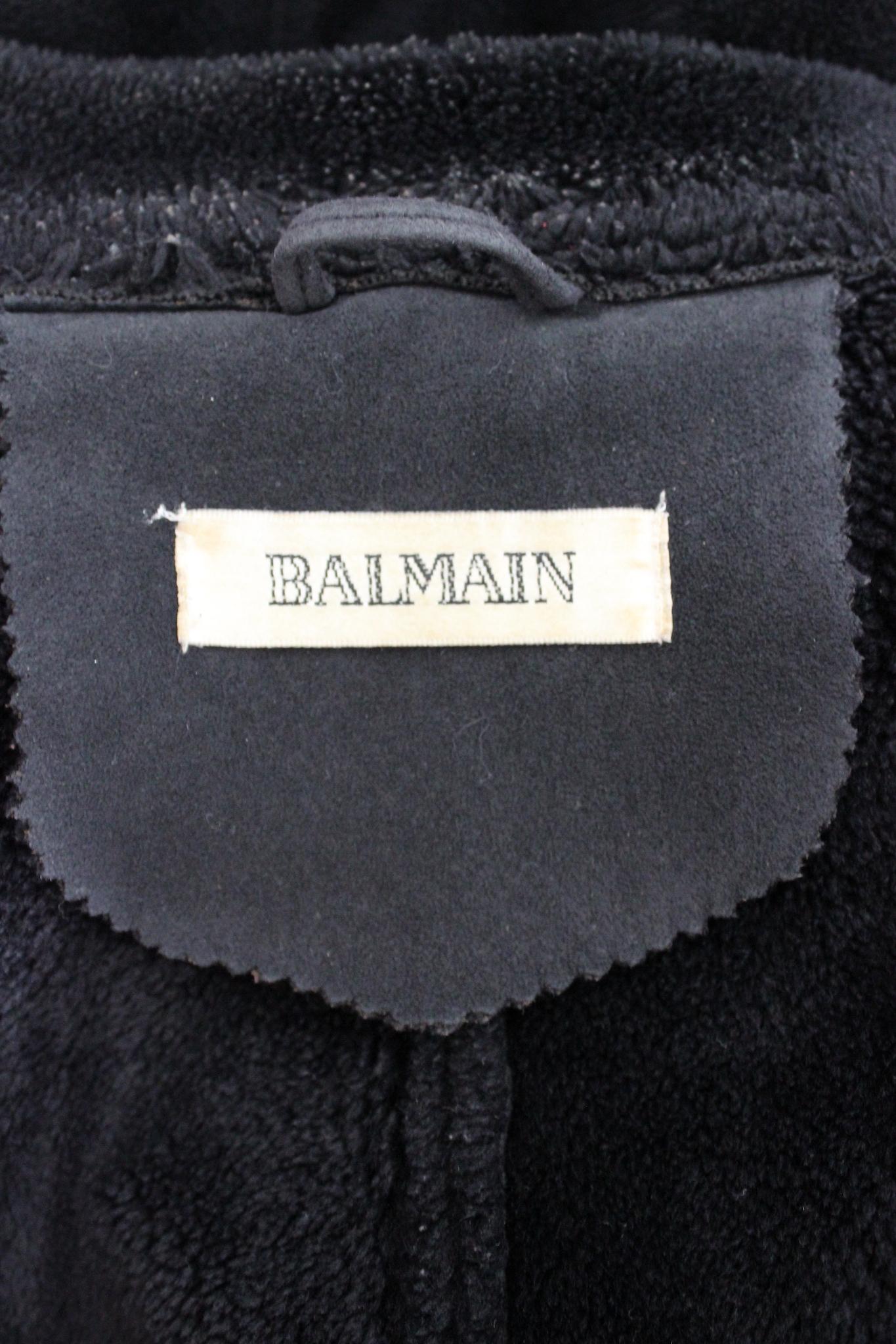 Balmain Manteau noir vintage en fausse fourrure 80s 3