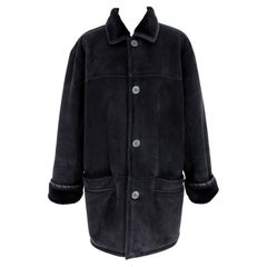 Balmain Manteau noir vintage en fausse fourrure 80s