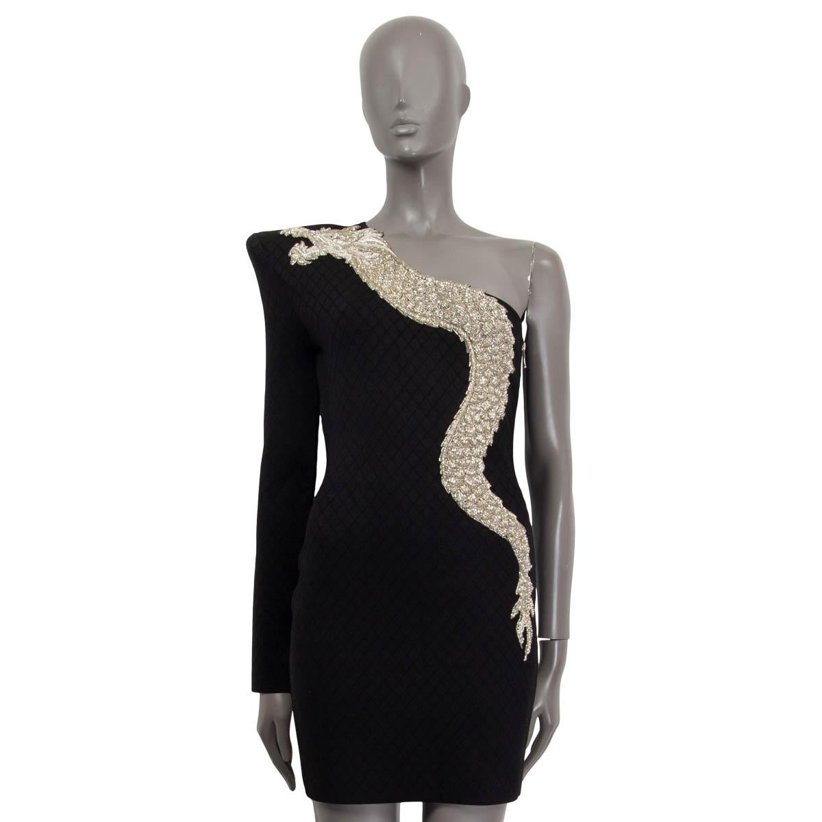BALMAIN schwarzes Viskose-Mini-Cocktailkleid 2019 DRAGON ONE SHOULDER 40 S (Schwarz)