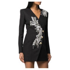 BALMAIN BLACK VISCOSE BEADED-EMBELLISHED BLAZER STYLE DRESS Sz FR 36 - US 4