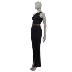 BALMAIN Schwarzes MAXI-NIT-Kleid aus Viskose mit CHAIN-Verzierung 36 XS