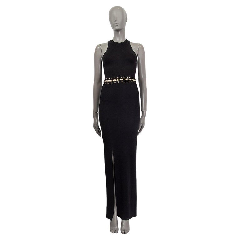 BALMAIN black viscose CHAIN EMBELLISHED SLEEVELESS MAXI KNIT Dress 36 XS  For Sale at 1stDibs