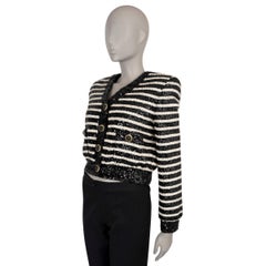 BALMAIN black white 2024 STRIPED SEQUIN CROPPED Jacket 36 XS