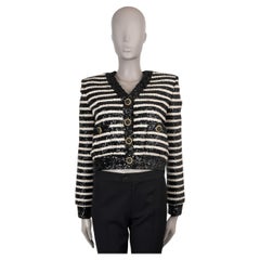 BALMAIN nero bianco 2024 STRIPED SEQUIN CROPPED Giacca 36 XS