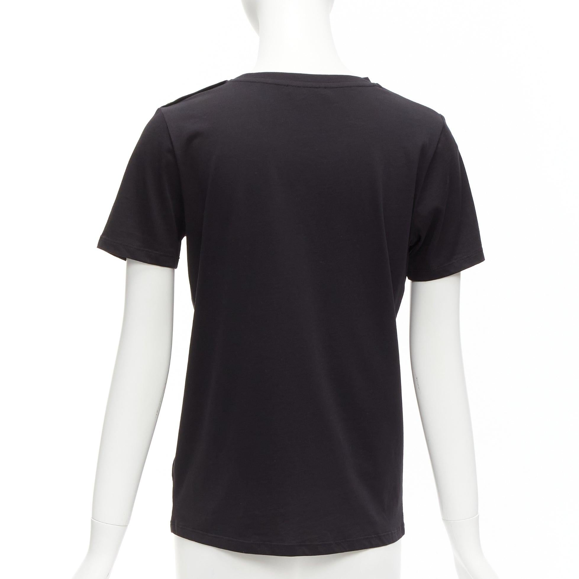Women's BALMAIN black white B logo gold military buttons tshirt FR34 XXS For Sale