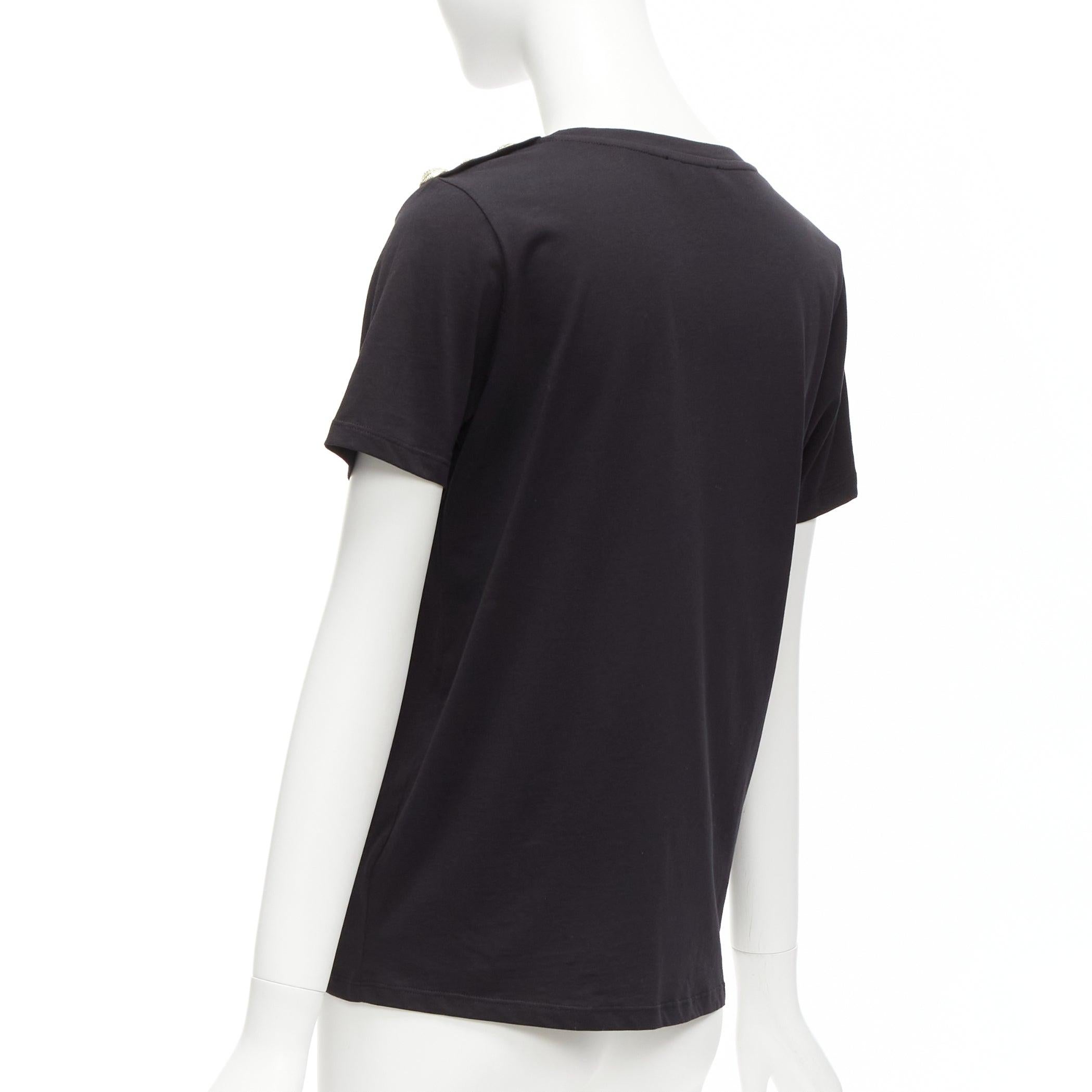 BALMAIN black white B logo gold military buttons tshirt FR34 XXS For Sale 1