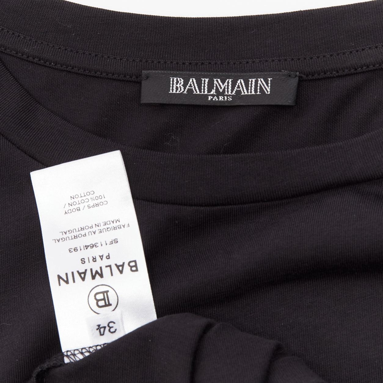 BALMAIN black white B logo gold military buttons tshirt FR34 XXS For Sale 3