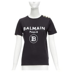 BALMAIN black white B logo gold military buttons tshirt FR34 XXS