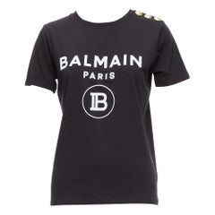 BALMAIN negro blanco B logo botones oro militar camiseta FR34 XXS