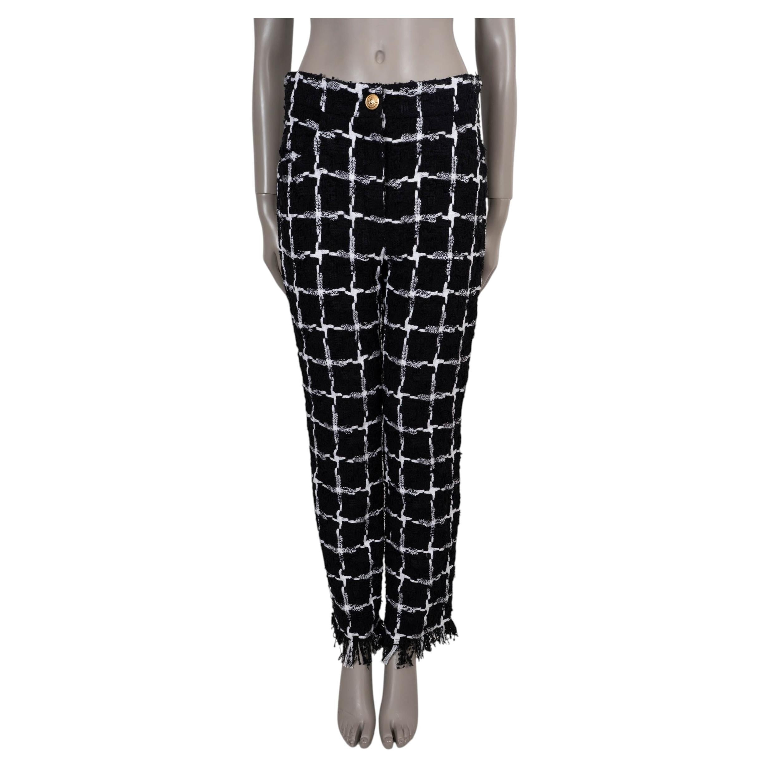 Pantalones BALMAIN de algodón a cuadros en blanco y negro, modelo PLAID TWEED 2018, talla 40 M