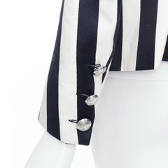 BALMAIN black white cotton blend bold striped power shoulder blazer FR38 M