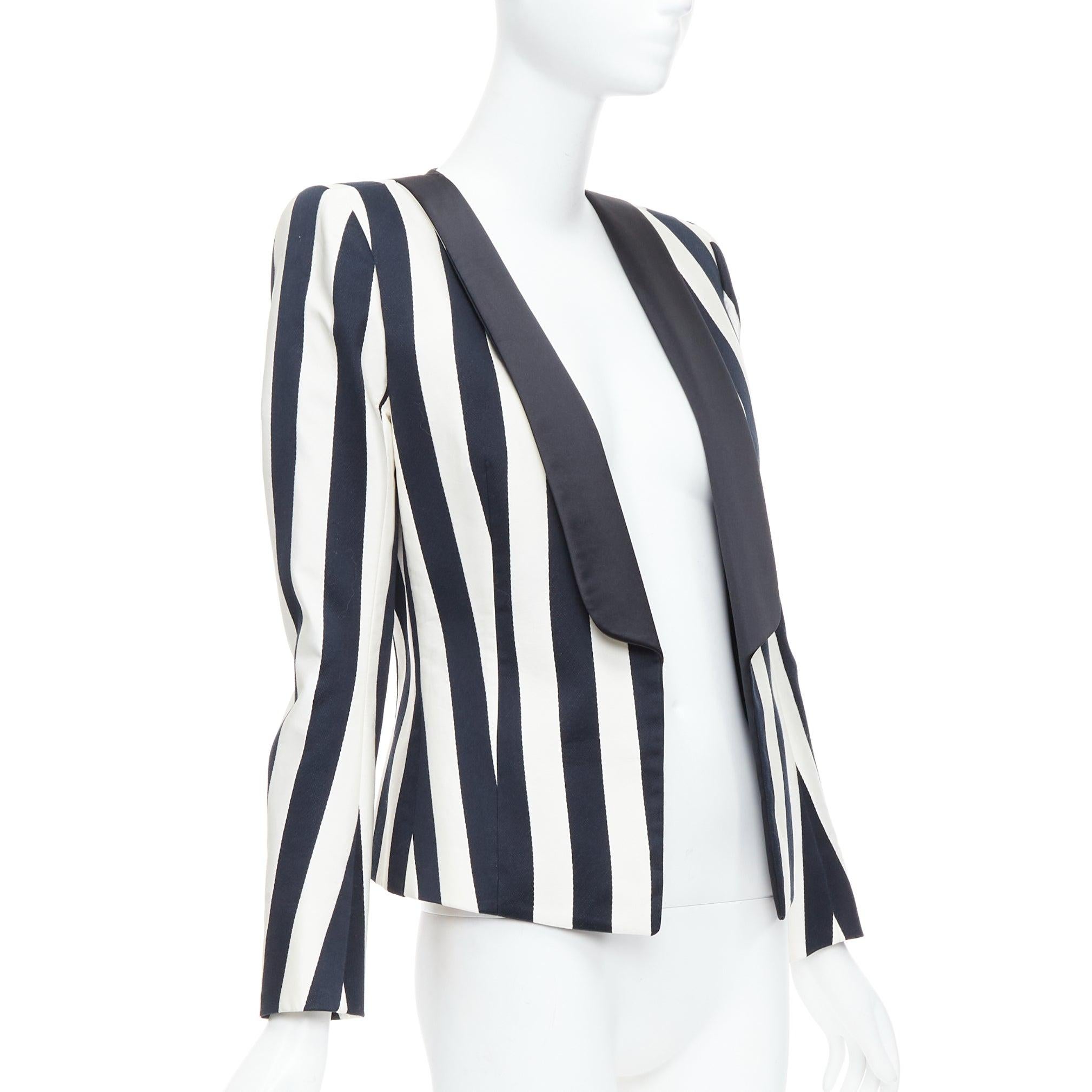 Black BALMAIN black white cotton blend bold striped power shoulder blazer FR38 M For Sale