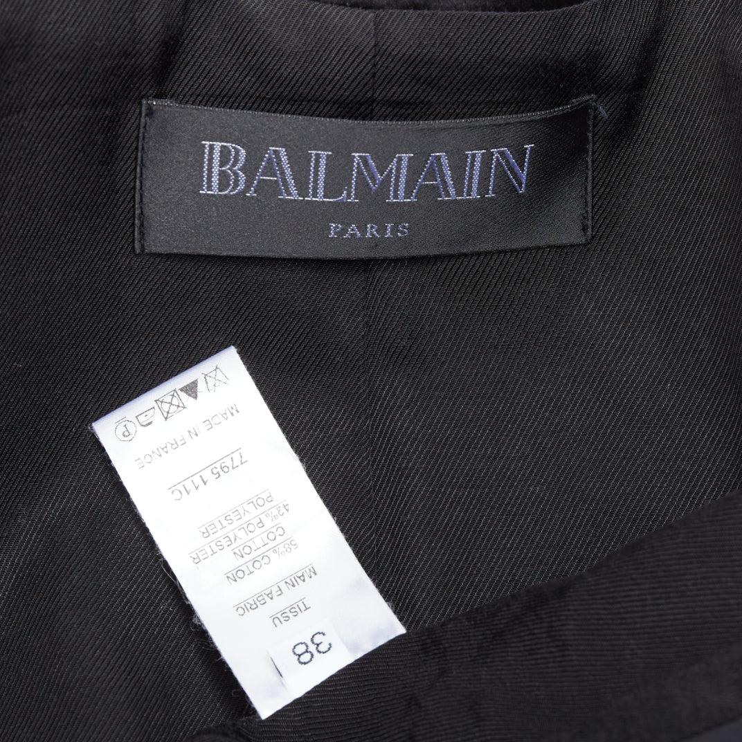 BALMAIN black white cotton blend bold striped power shoulder blazer FR38 M For Sale 3