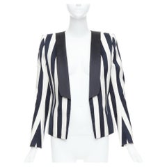 BALMAIN black white cotton blend bold striped power shoulder blazer FR38 M