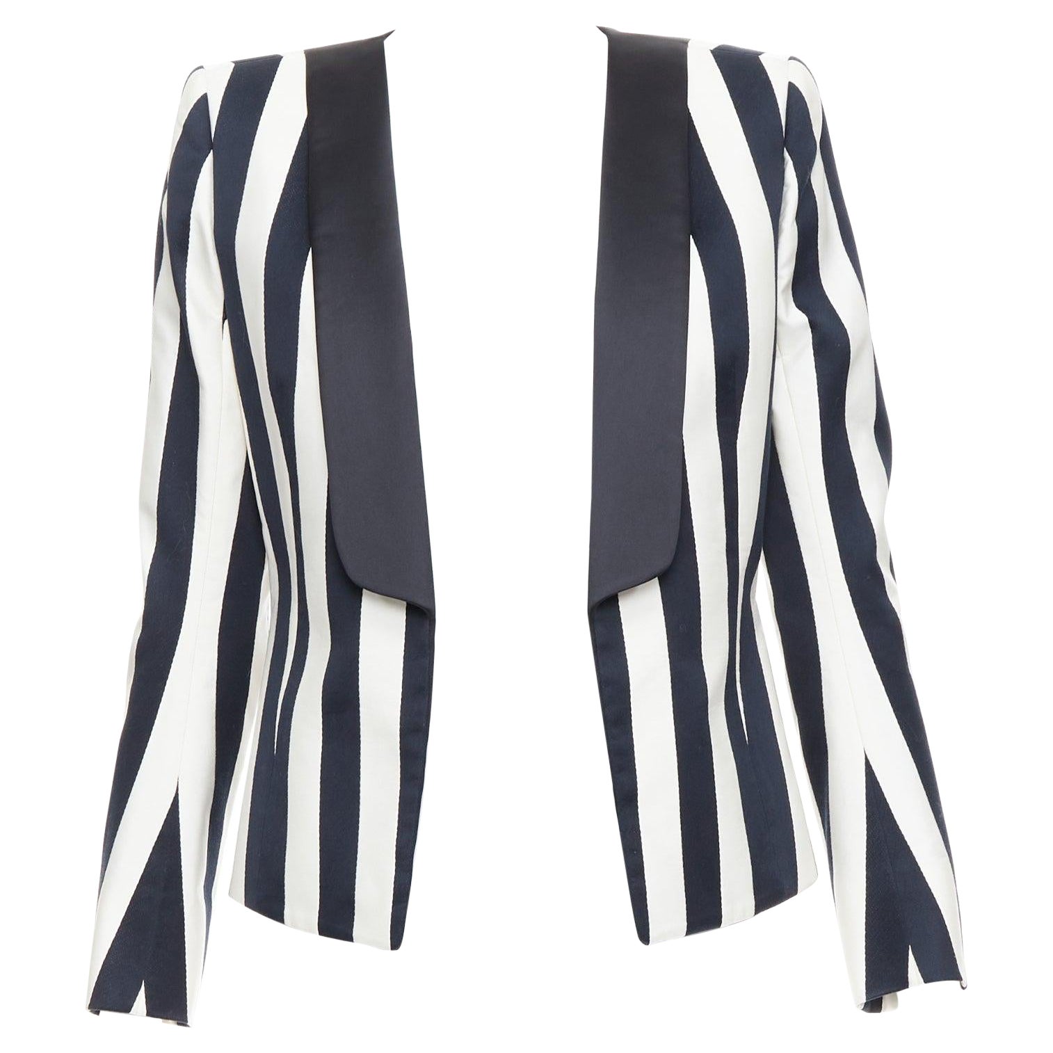 BALMAIN Schwarz-weißes Baumwollgemisch, gestreifter Power-Shoulder-Blazer FR38 M im Angebot