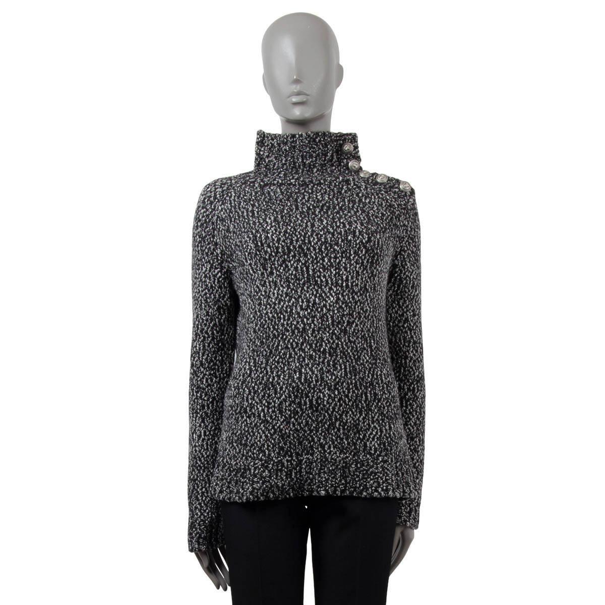 Black BALMAIN black & white cotton BUTTONED TURTLENECK Sweater 36 XS For Sale